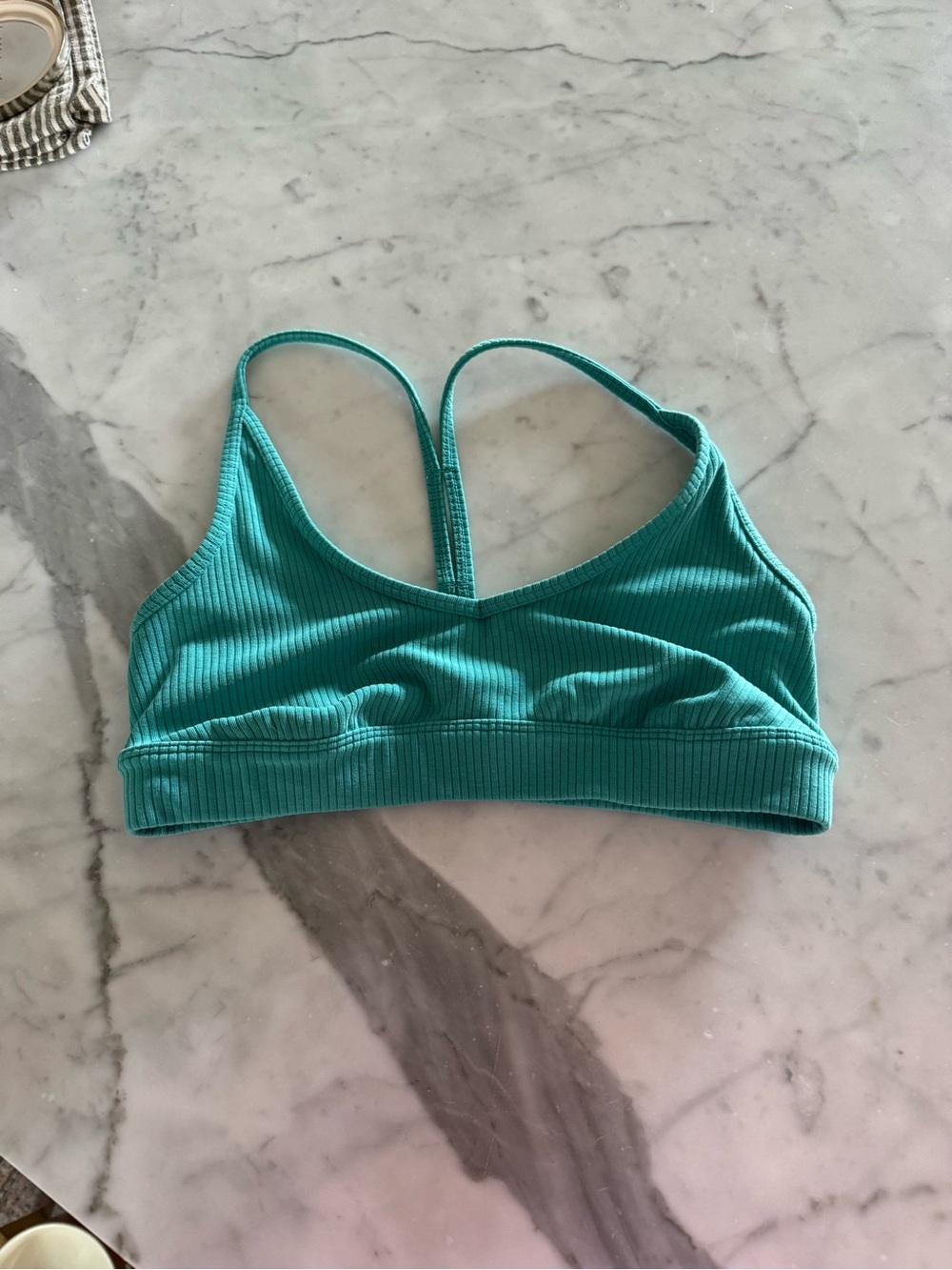 Alo Yoga Ribbed Teal Strappy Bra In Size XS